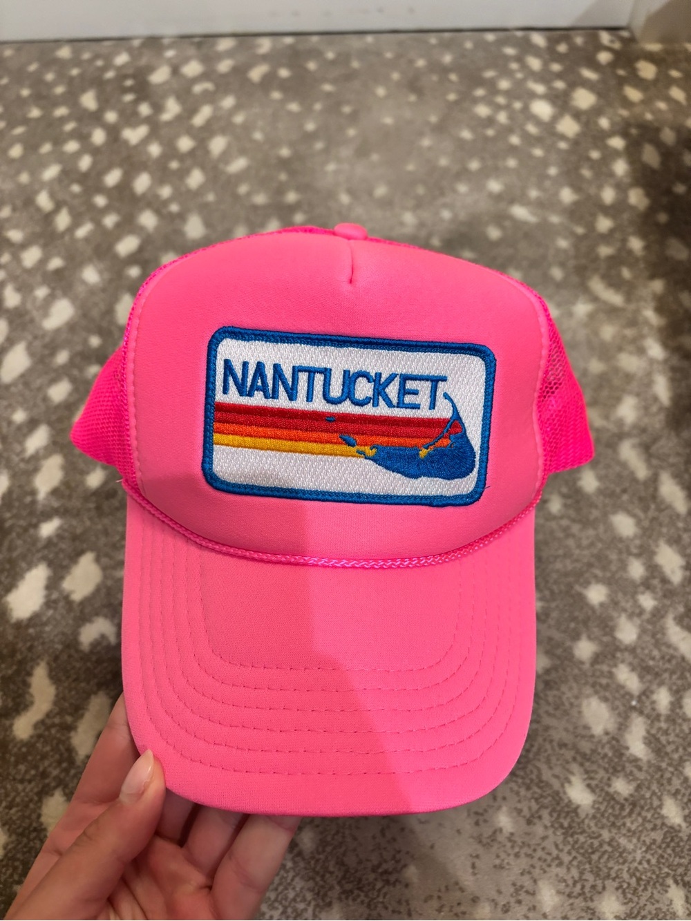 Aviator Nation Neon Pink Nantucket Trucker Hat with Multicolor Patch